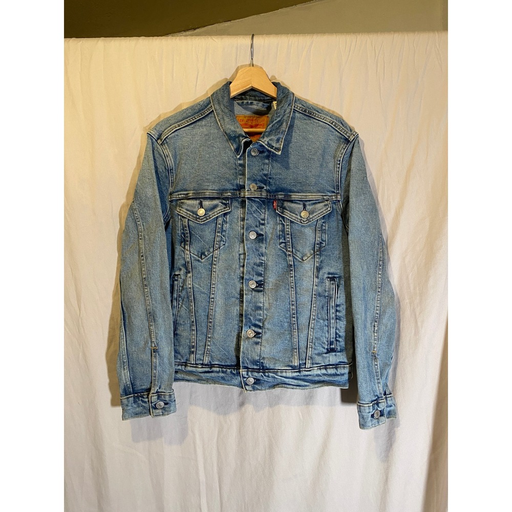 Levis Mens Trucker Jacket Light Wash Denim Stretch Small Acid Wash